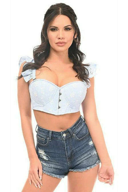 Lavish Eyelet Underwire Bustier Top w/ Removable Ruffle Sleeves