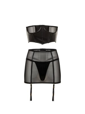 Vinyl Underwire Bustier and Mesh Skirt Lingerie Set
