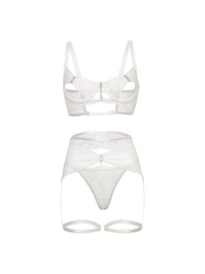 3-Piece Lace Underwire Bra Set with Garter Belt