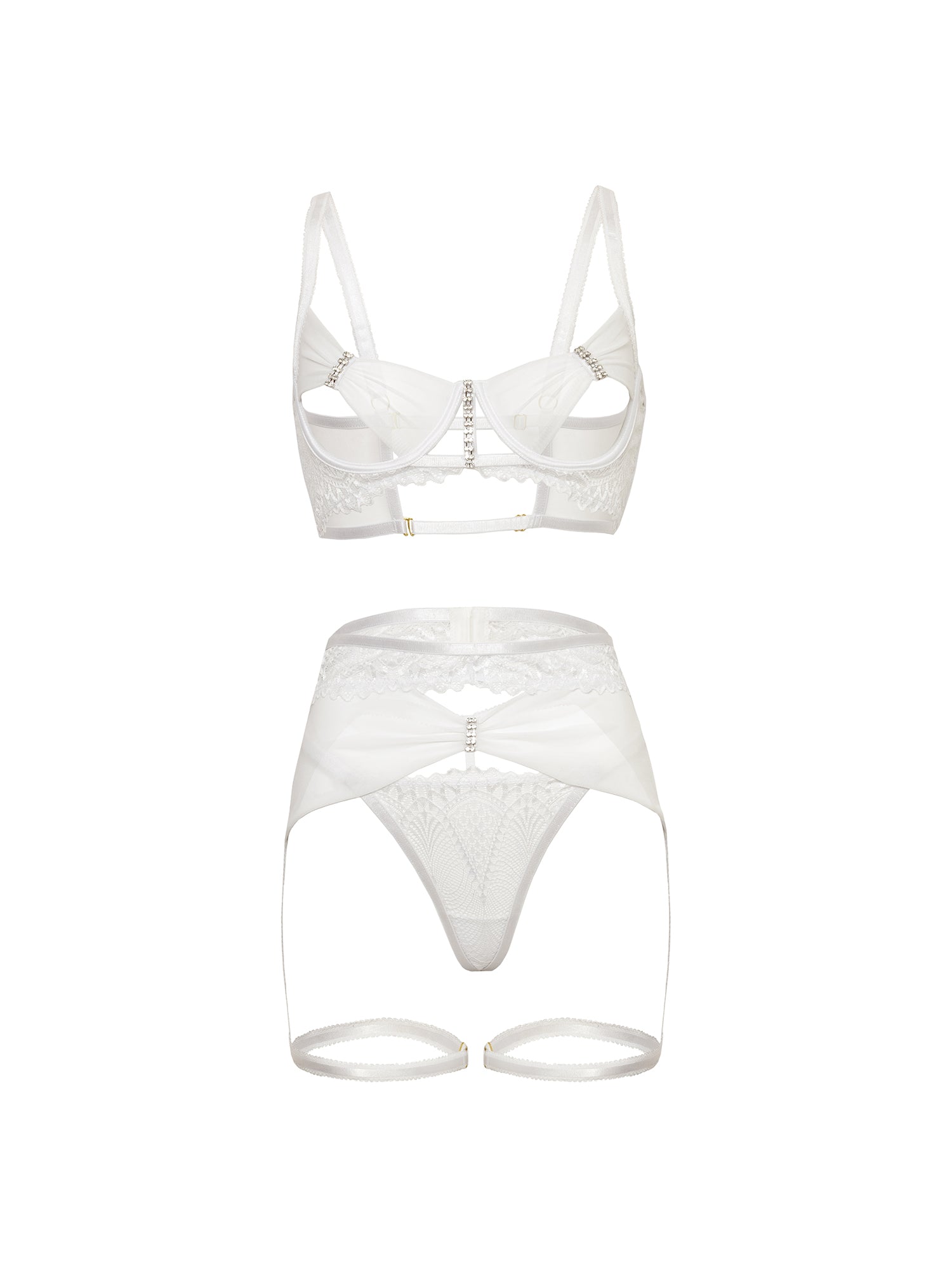 3-Piece Lace Underwire Bra Set with Garter Belt
