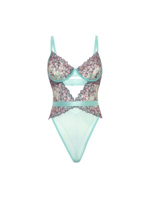 Curvy Embroidered Mesh Teddy Lingerie with Underwire Cups