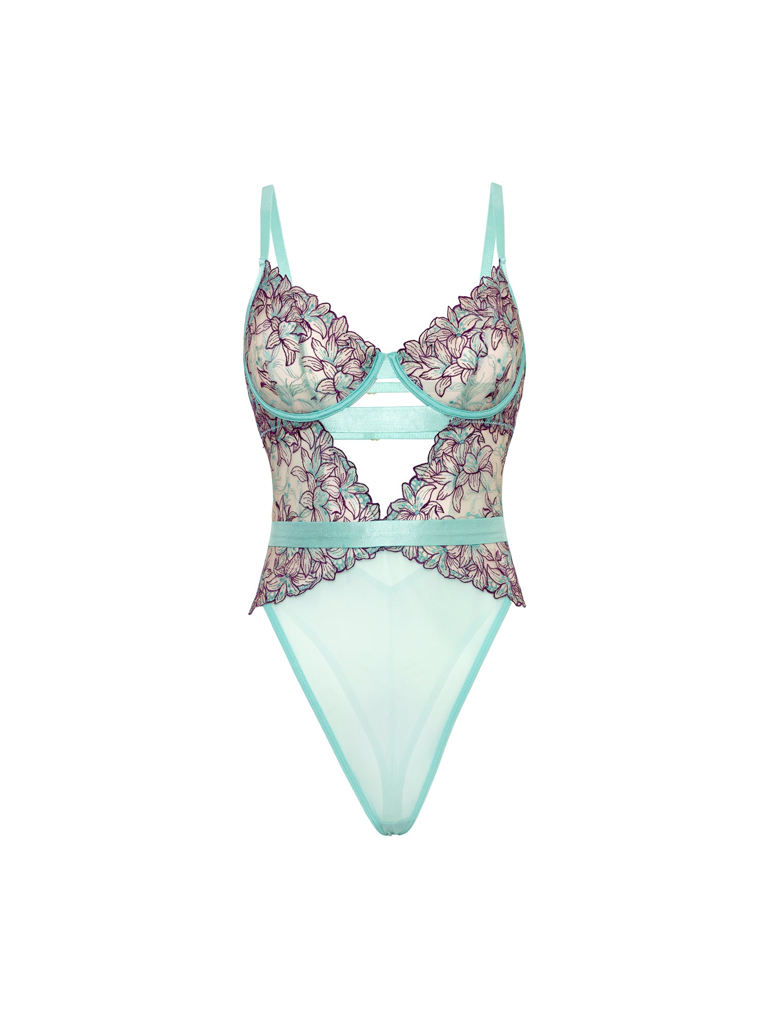 Curvy Embroidered Mesh Teddy Lingerie with Underwire Cups
