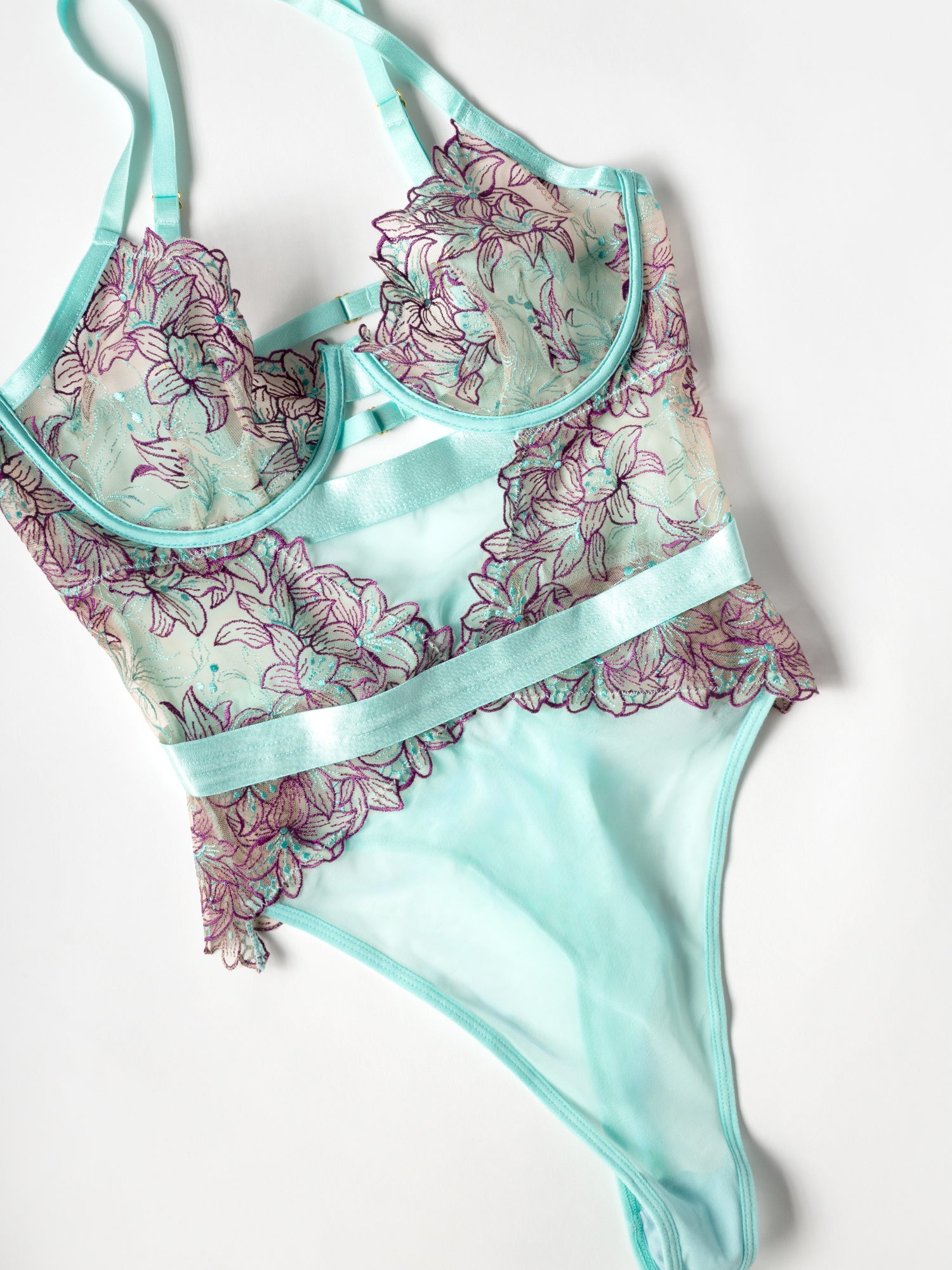 Curvy Embroidered Mesh Teddy Lingerie with Underwire Cups - Image 4