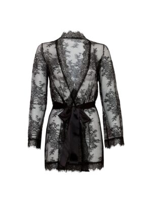 Curvy Sheer Lace Robe with Satin Waist Tie