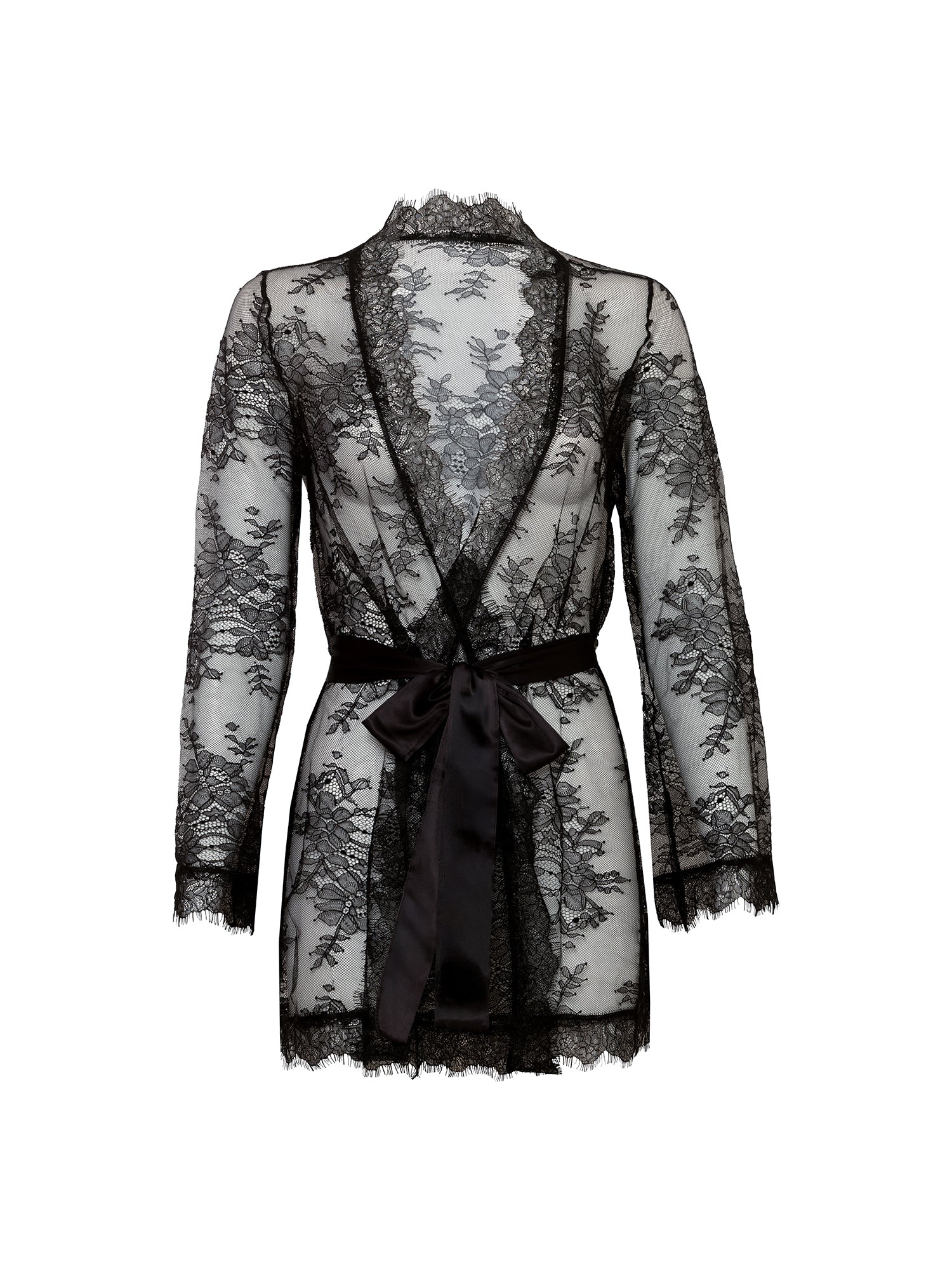Curvy Sheer Lace Robe with Satin Waist Tie